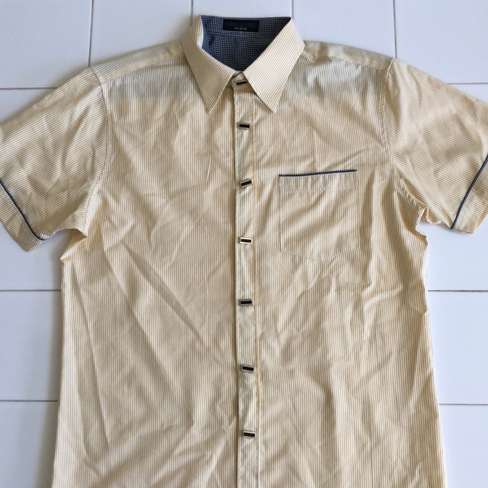Yellow & white striped snap down shirt